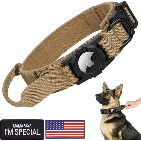 Collier chien avec porte-sac à crottes intégré, GPS anti-perte, solide et résistant, adapté à la plupart des chiens, activités extérieures, couleur vert militaire (L). (1/4)