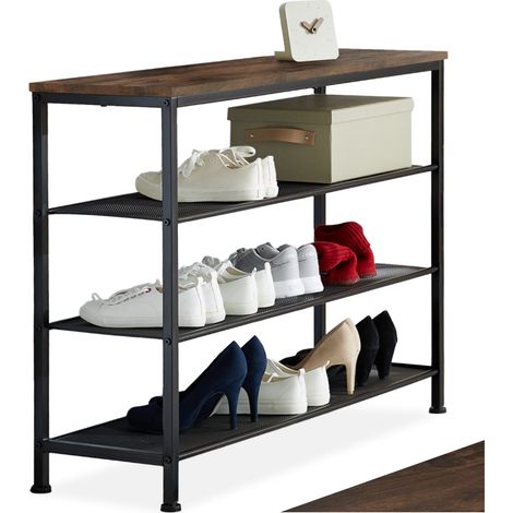 Étagère à chaussures style industriel 100x305x725cm bois foncé (1/5)