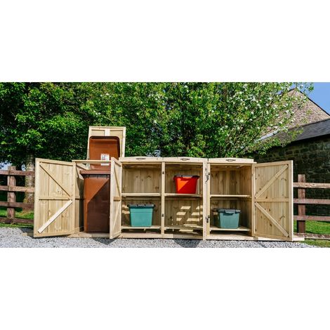 Chatburn 1 Wheelie Bin/6 Recycle Box Store - L80.4 x W250.5 x H120 cm - Fits 1x 180L or 1x 240L Wheelie Bins & 6x Recycle Boxes