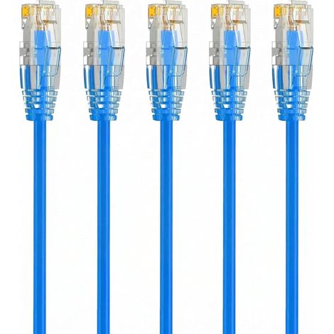 Cat 6A RJ45 Cable Blue 0.5 Metre, Cat 6 Ethernet Cable 10Gbps 550MHz, 28AWG Pure Copper Network Cable, 5 Pack Short Ethernet LAN Cables, Ultra Thin Patch Cord for Network Cabinet (1/5)