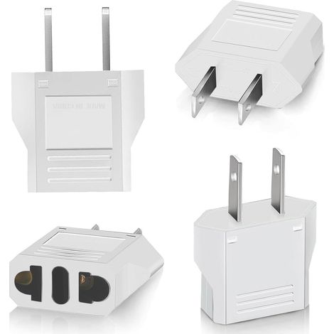 4 Pièces Adaptateur USA, Adaptateur EU Europe France vers Etats-Unis/Américain/US/Chine/Japon/Canada/Mexique Blanc, Adaptateur Type A (1/5)