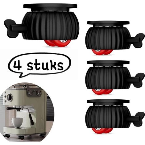 Lot de 4 roulettes à billes auto adhésives pour meubles avec montage sans perçage freins et fonctionnement silencieux noir et rouge (1/5)