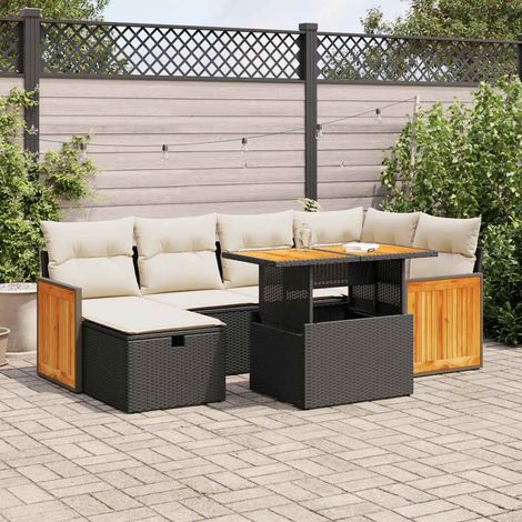 vidaXL Salon de jardin 8 pcs avec coussins noir résine tressée (1/5)
