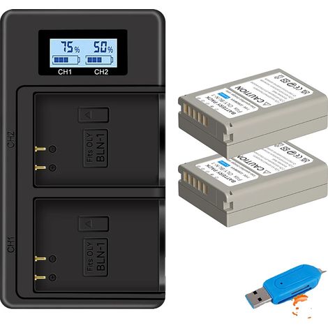 Batería para cámara, capacidad de 2280 mAh, cargador USB doble, 2 baterías, 1 cargador (1/2)
