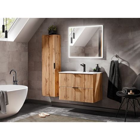 Ensemble complet de salle de bain meuble vasque 80 cm + 2 éléments - Georgia Oak - Livraison gratuite