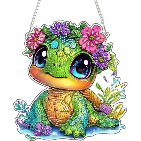 5D Tortue Diamond Painting Pendentif Set avec Chaîne pour Fenêtre & Jardin