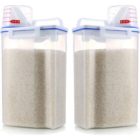 Baril de stockage de riz d'une capacité de 2 kg, sans BPA, hermétique, avec couvercle doseur pour céréales, farine et noix (1/5)