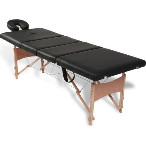 Table de massage pliable Noir 4 zones avec cadre en bois (1/5)