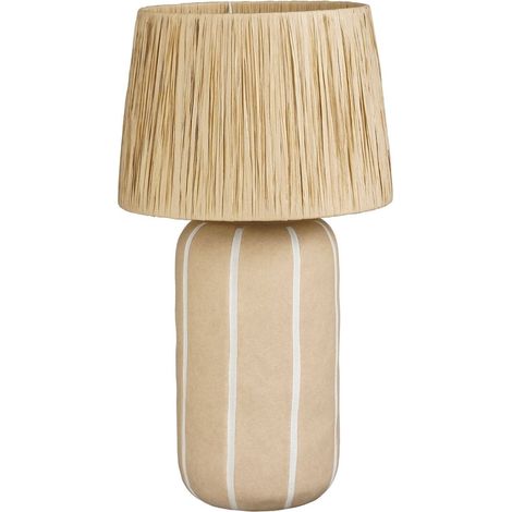 Lampe à poser en céramique beige à rayures blanches H61 x Ø33 cm avec ampoule E27 - PANGIVO (1/5)