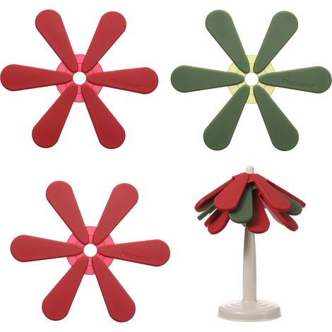 3 dessous de plat en silicone, forme arbre, rouge (1/5)