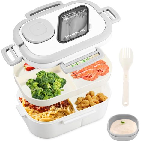 Bento Lunch Box,Lunch Box Enfant Adulte Boîte 1200ml avec 3 Compartiments Bento Box Boîte à Déjeuner en Plastique pour Enfant Adulte Anti Fuite Lunchbox (1/5)
