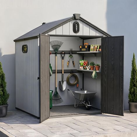 Abri de jardin résine avec toit en pointe 187 x 240 x 221 cm gris (1/5)