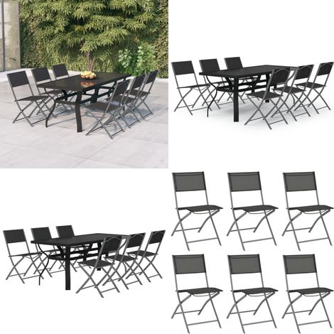 Juego de comedor de jardín 7 piezas con cojines gris y negro - Mesa de jardín - Sillas de jardín