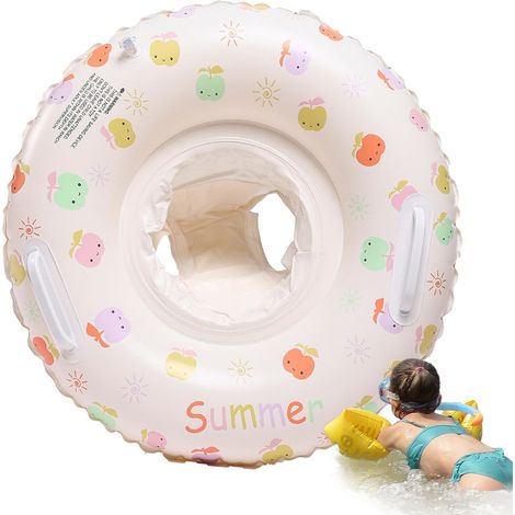 Opblaasbare zwemring, zwemring om te zwemmen, opblaasbare zwemtrainer voor kinderen met zitje voor handgreep, opblaasbare trainer in het zwembad, veilige drijven in de taille met handgrepen voor (1/5)