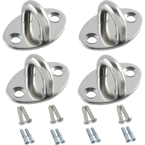 Lot de 4 Plaque Oeillet Durables, Crochet Plafond Charge Lourde 4 CM, Crochets de Plafond de Balcon, Crochets Muraux, Adaptés pour Accrocher des Plantes, Cages à Oiseaux et Objets, Argent