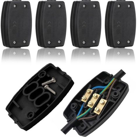 Lot de 4 connecteurs électriques, Coffret Electrique Boitier Electrique à 3 bornes, 13 A 250 V, pour éclairage extérieur, maison (noir) (1/5)