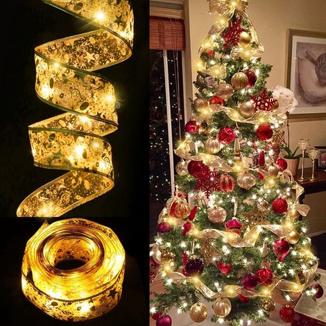 1pc guirlandes lumineuses de ruban d'arbre de Noël, 20 LED alimentées par piles lumières LED pour arbre de Noël décorations de Noël intérieures et ext (1/5)