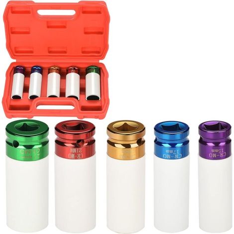 Jeu de Douilles pour Visseuse à Percussion - 15/17/19/21/22mm, Accessoire de Montage pour Changement de Pneus (1/5)