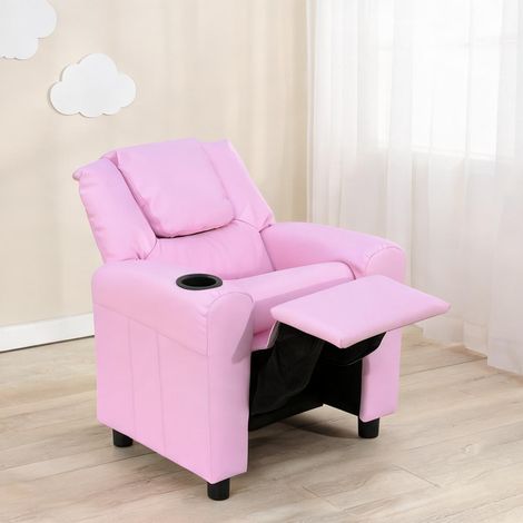 Fauteuil enfant inclinable en simili cuir rose avec repose-pieds (1/5)