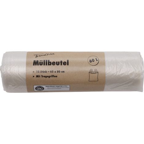 Trendline Müllbeutel 60 L transparent+Tragegriff 15 Stück Mülltüte (1/2)
