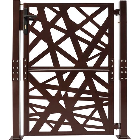 Portillon de Jardin - 105x130 cm (L x H) - Porte de clôture robuste en Acier - Clôture de jardin avec Serrure et 7 clés - Marron (1/5)