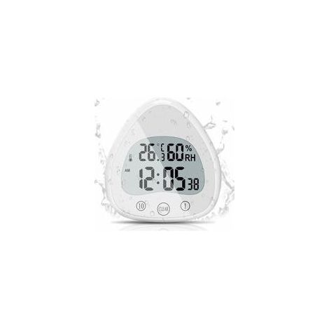 Horloge de Salle de Bain， LCD Alarme Numérique avec Horloge de Douche Tactile étanche, Minuteries étanche Thermomètre Horloge d'affichage Portable avec Ventouse pour Cuisiner, Apprendre， (1/5)