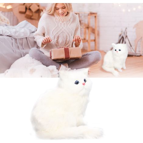 Chaton Simulation Blanc en Peluche avec Son - Jouet Éducatif et Décoratif pour Enfants - Matériaux Haut de Gamme - Dimensions 14x11x17.5cm - Batterie LR41 Incluse (1/5)