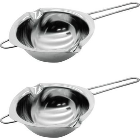 2 services à bain-marie 26 cm, acier inoxydable, poignée ergonomique, pour chocolat et ganache, pâtisserie maison