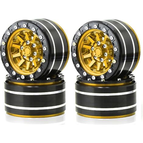 Jante de Roue Beadlock en MéTal de 1,9 Pouces, DiamèTre ExtéRieur 55 mm pour Voiture à Hexagonale RC 1/10 12 mm Axial SCX10 90047 CC01 TRX4, Doré (1/5)