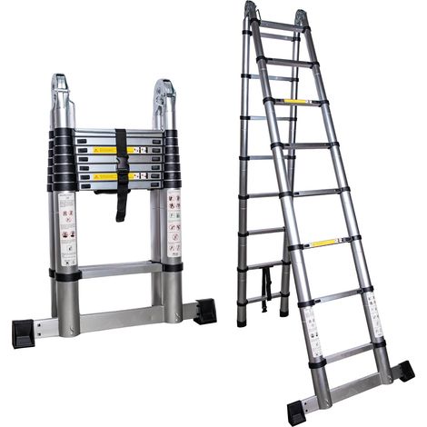 5m Lightweight Aluminium Hinged Telescopic Extendable Multi-Position Ladder & Step Ladder (1/5)
