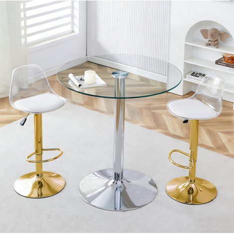 Set bar con tavolo rotondo in vetro 89 cm e 2 sgabelli regolabili girevoli (1/5)