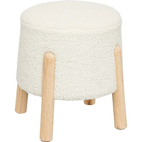 Tabouret d'appoint en bois naturel et tissu coloris Blanc - Longueur 41 x Profondeur 35 x Hauteur 41,50 cm (1/4)
