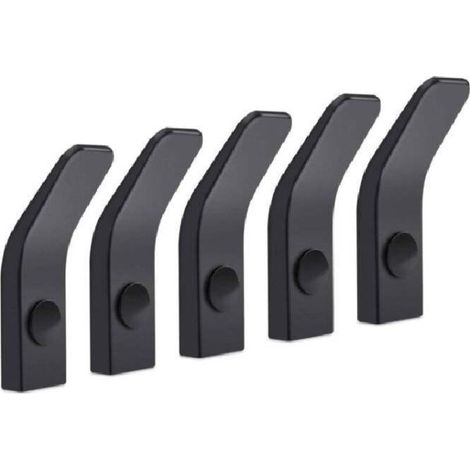 Black Aluminum Wall Hook Towel Rack Clothes Hanger for Bathroom Kitchen Office Garage, Pack of 5 (1/4)