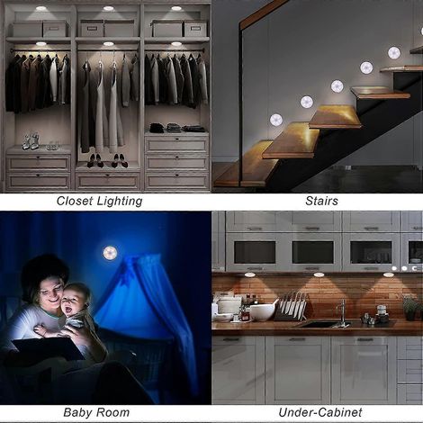 Veilleuse LED automatique d'intérieur avec détecteur de mouvement, sans fil, 3 modes (Auto/Marche/Arrêt), rechargeable par USB [Classe énergétique A+++], lot de 3 (1/4)