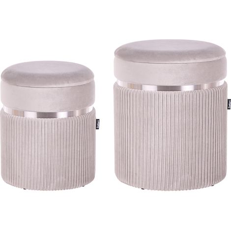 Conjunto de 2 pufs de terciopelo gris claro almacenaje bandas de metal glamour sala de estar dormitorio Camdenton (1/3)
