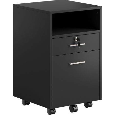 Büroschrank Rollcontainer mit 2 Schubladen, abschließbar, 5 Rollen, Schwarz, 40 x 40 x 65 cm, MDF (1/5)