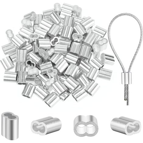 Paquete de 100 bridas de 2 mm - Casquillos de engarce de aluminio de 2 mm - Casquillos de sujeción - Bridas - Aluminio - Bucle de engarce para cable de acero (1/5)