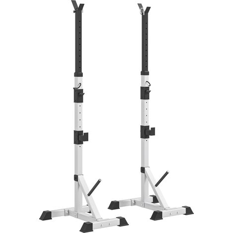 HOMCOM soporte para barras de pesas con altura ajustable rack musculación con marco de acero carga 200 kg para entrenamiento en gimnasio plata y negro (1/5)