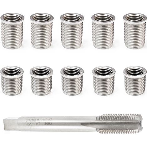 Ej.Life – Outil de réparation de filetage de bougie d'allumage M10x1.0 et M12x1.0 – Kit 11 pièces en acier inoxydable – Pour moteurs à essence et diesel