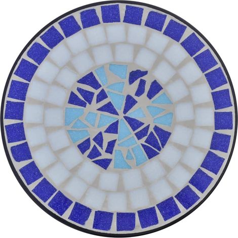 Table d'appoint mosaïque céramique bleu et blanc – Pieds en fer courbés – Diamètre 30 cm – Hauteur 60 cm – Résistante aux intempéries – Inlife (1/4)