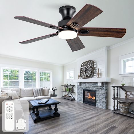 42-Zoll Deckenventilator mit Licht, 5 zweiseitige Sperrholzflügel, schwarz, Fernbedienung (1/5)