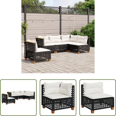 vidaXL Rattanmöbel - 5-tlg. Garten-Sofagarnitur mit Kissen Schwarz Poly Rattan (1/5)
