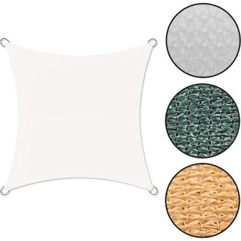 Voile d'ombrage carré blanc 2,9 x 2,9 m en PEHD ACKERMAN – avec anneaux d’ancrage – protection UV pour jardin extérieur