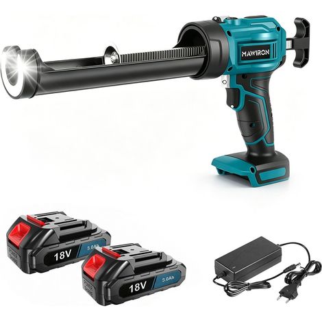 MAWIRON Pistolet à Colle Électrique Sans Fil 18V avec 2 Batteries 3,0Ah & Chargeur 6 Vitesses Réglables Anti-Goutte Éclairage LED pour Colle Verre/Silicone/Structurelle Outil Ergonomique pour Brico (1/5)