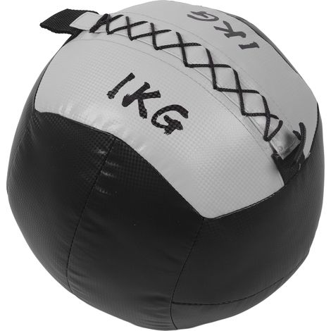 Ballon lesté mural 1 kg (2,2 lb) en cuir PU souple pour exercices de fitness, renforcement musculaire et étirements, noir et argent. (1/5)