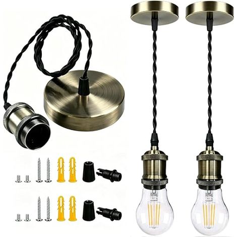 Antique Bronze Industrial Pendant Light Kit, E27 Sockets, Adjustable Pendant Ceiling Light, Retro Edison Cable for Kitchen Island, Hallway, Dining Room, Bar (1/5)