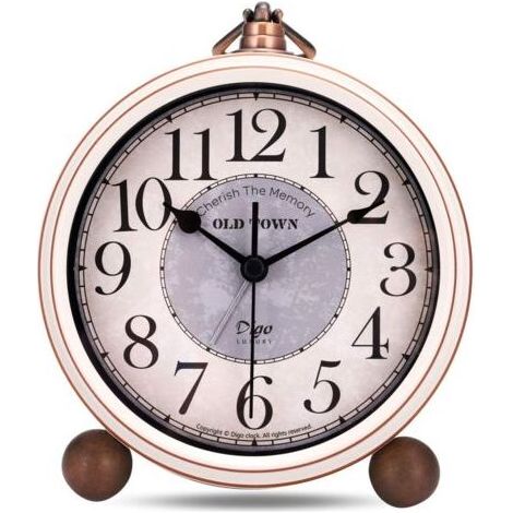 Vintage-Wecker ohne Ticken, beigefarbener Metall-Wecker im klassischen Retro-Stil, eleganter, geräuschloser Tischwecker für Nachttisch, Schlafzimmer oder Büro, 13,5 cm (1/5)