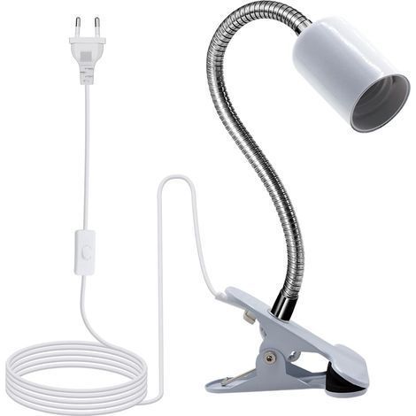 Lampe à Pince, Lampe de Lecture,Lampe de Chevet LED,Douille E27 avec Pince 110MM Col de Cygne,120CM Cable avec Interrupteur,Clip de Base en Métal,Lampe a Pince pour Lit,pour Table,Maquillage (1/5)