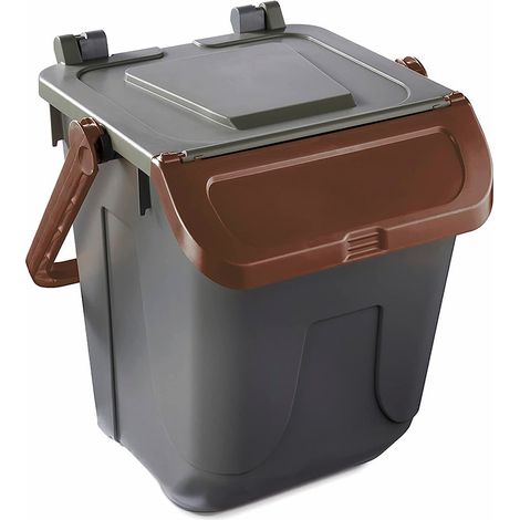 Bidone per raccolta differenziata grigio con sportello basculante marrone 25 LT