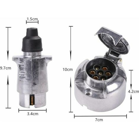 VURAHOME - Prise Remorque & Prise 7 Broches Métal, 12V Étanche Prise pour Remorque 7 Broches Mate Prise Attelage 7 Broches, Prise Remorque 7 Broches Convient Aux Camion/RV/Voiture (Alliage d'aluminium (1/4)